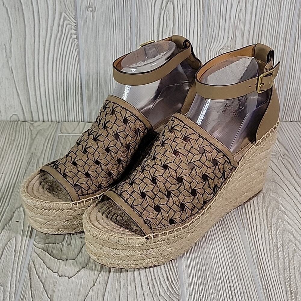 Tory Burch Basketweave Espadrille Wedge Leather Sandals Womens 10.5 NEW - Picture 10 of 15